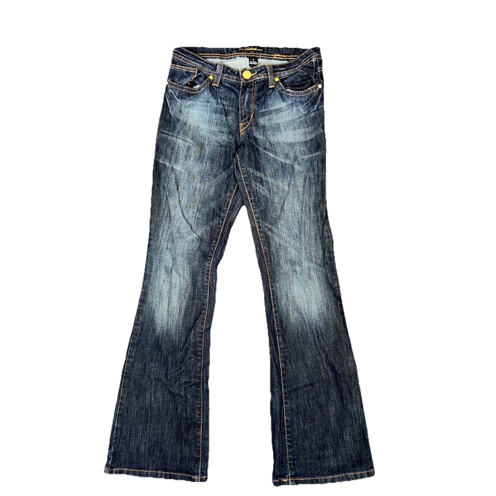 Southpole Womens Retro Y2K Bootcut Jeans Size 11 Mid Rise Faded Blue Embroidered
